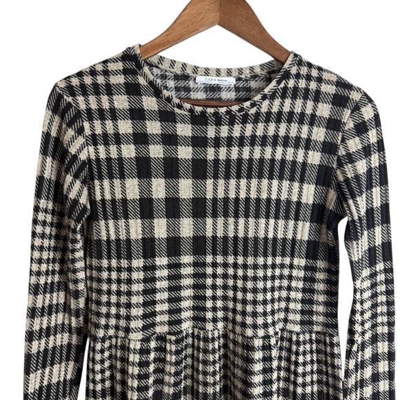 ZARA Gingham Babydoll Mini Dress Black & White Checkered Size Small Academia - Picture 3 of 8